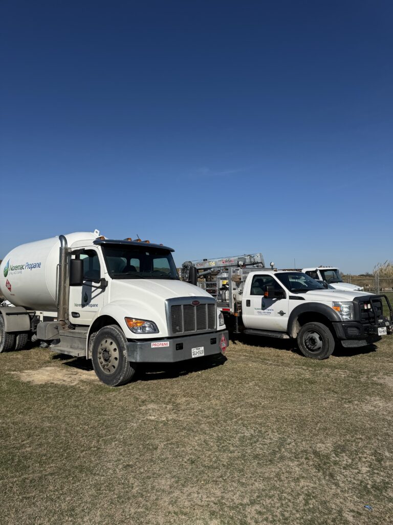 Noremac Propane installation and delivery fleet ready for tank swaps in Brookshire Texas